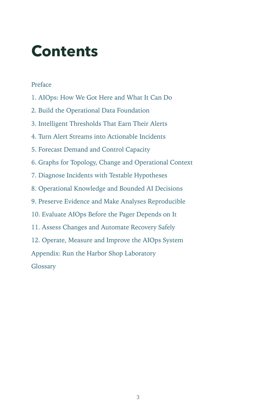 Contents page of AIOps in Production, including Chapter 5: Forecast Demand and Control Capacity