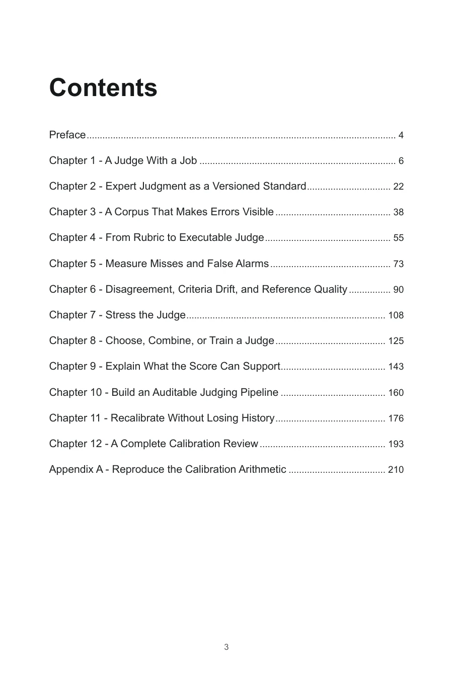 Contents page of LLM-as-a-Judge in Practice, including Chapter 6: Disagreement, Criteria Drift, and Reference Quality