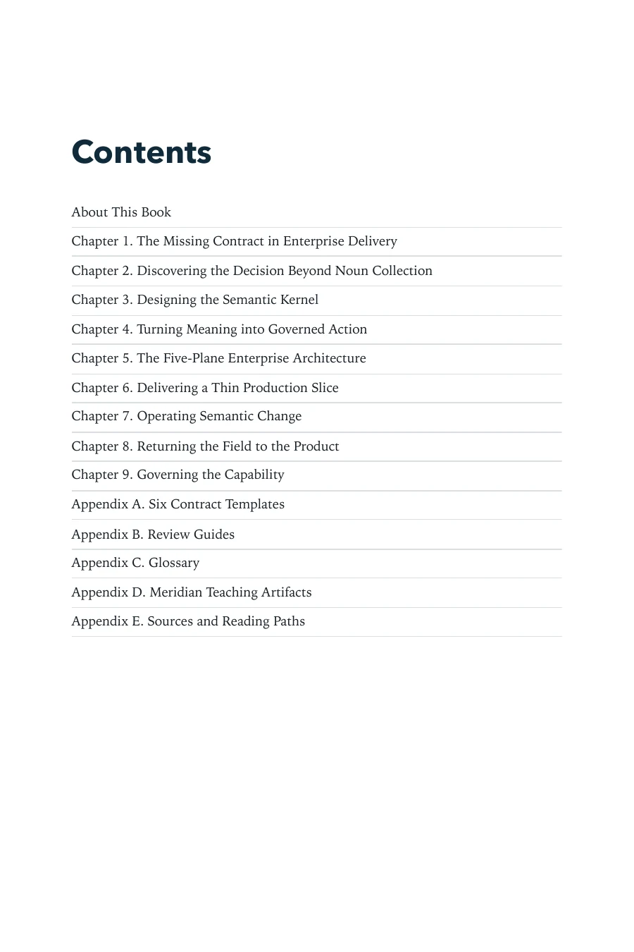 Contents page of Ontology-Driven Forward Deployed Engineering, including Chapter 3: Designing the Semantic Kernel