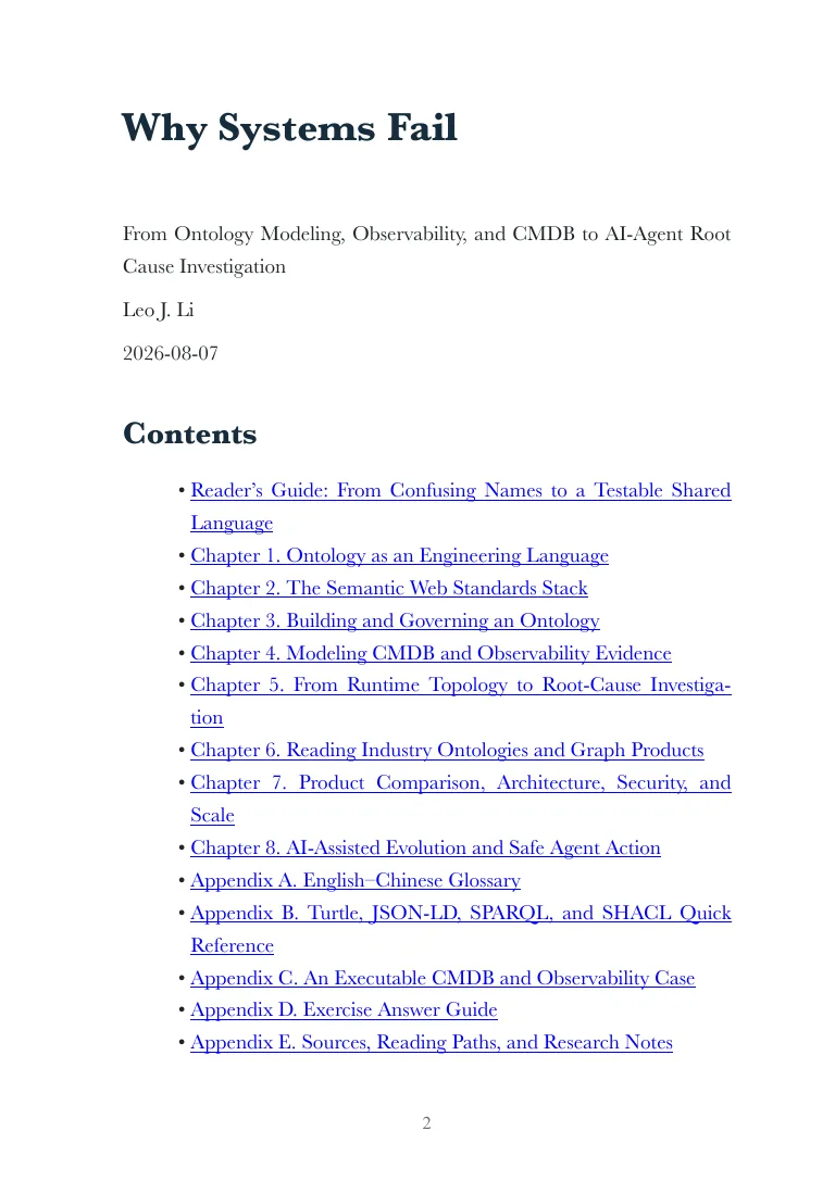 Contents page of Why Systems Fail, including Chapter 1: Ontology as an Engineering Language
